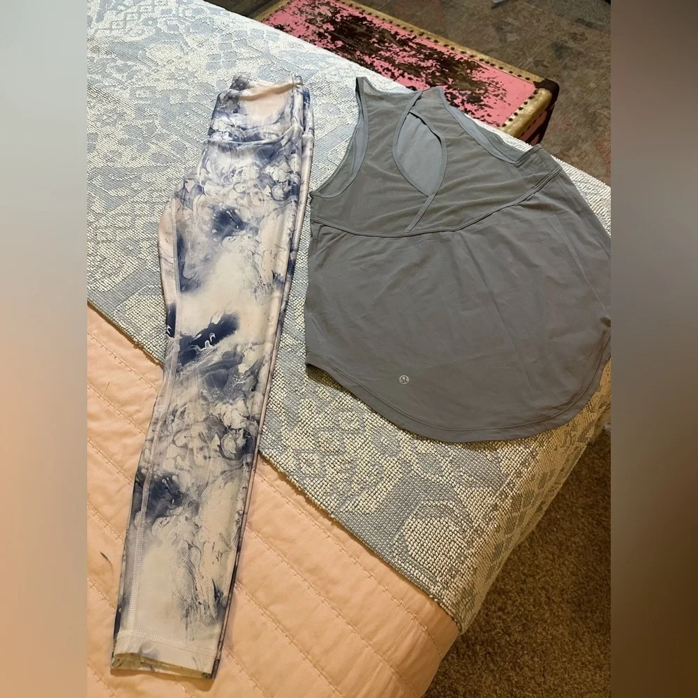 LOT of 2 - LULULEMON top sz 4 and 2 Bird leggings sz S